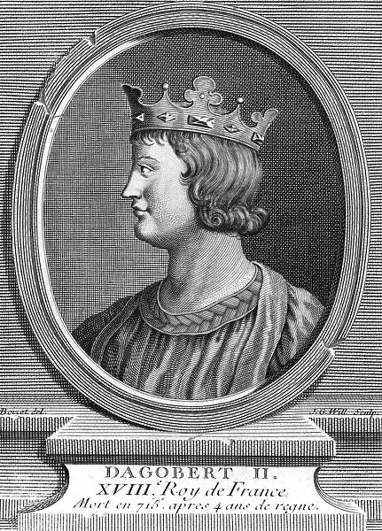 DAGOBERT II (650-679). Merovingian king of the Franks. King of Austrasia (656-660, 676-679). Son of Sigebert III; assassinated. Line engraving, French, 18th century