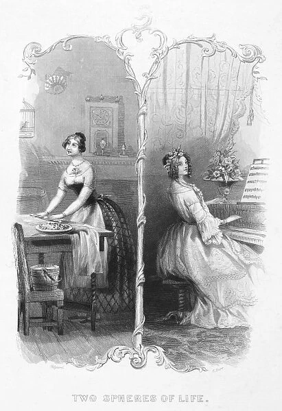 DAILY LIFE: HOUSEWORK. Two Spheres of Life. Steel engraving, 19th century
