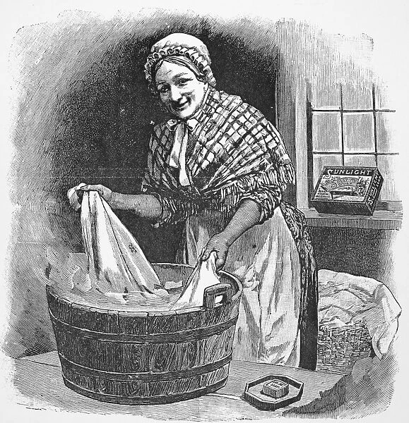 DAILY LIFE: HOUSEWORK. Wood engraving, English, late 19th century