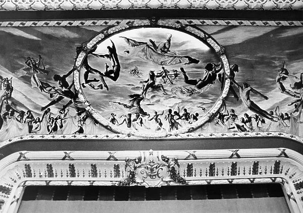 DANCE: HARKNESS THEATRE. Mural by Enrique Senis-Oliver from the proscenium arch of the Harkness Theatre, on Broadway and 62nd Street in New York City, depicting dancers paying homage to Terpsichore, the goddess of dance. Photographed at the time of the theaters opening in 1974