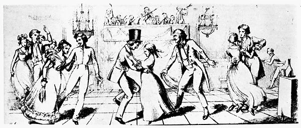 DANCE: L├äNDLER, 1825. Dancing the l├ñndler. Detail of a German engraving, c1825
