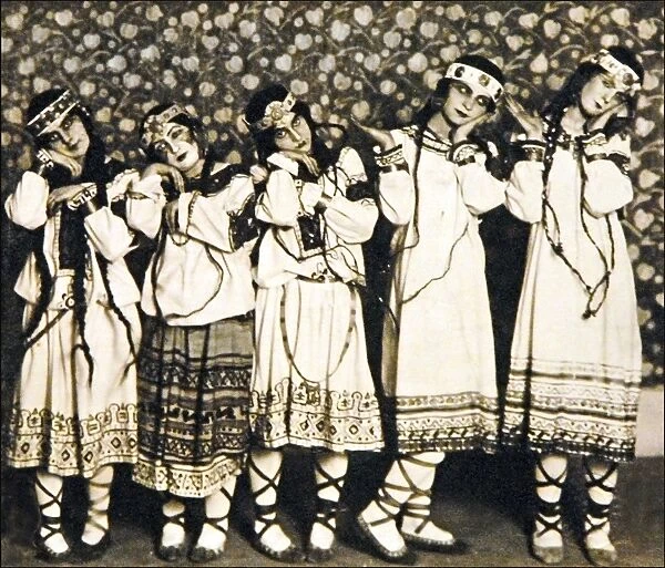 Dancers from the Ballets Russes at the English premiere of Le Sacre du Printemps. Photographed in 1913