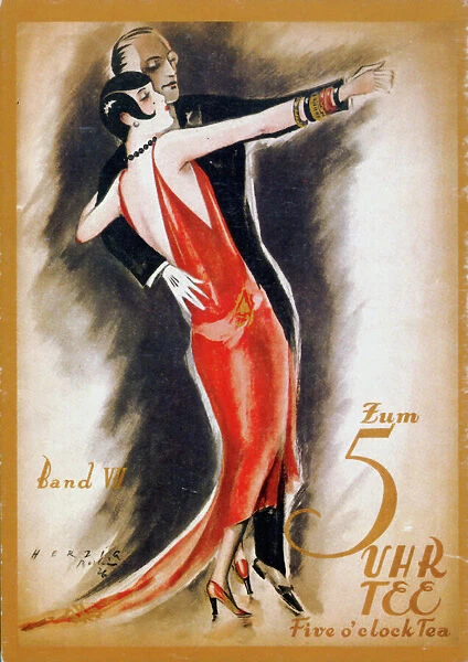 DANCING THE TANGO. Sheet music cover by Willy Herzig for Zum 5 Uhr Tee ( Five o clock Tea ), Vienna, 1926