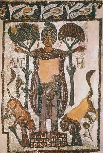 DANIEL IN THE LIONS DEN. Mosaic from Tunisia, 5th-6th century A. D