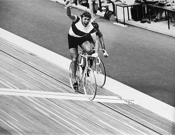 DANIEL MORELON (1944- ). French cyclist. Morelon winning the spring cycling competition at the 1976 Summer Olympics at the Velodrome in Montreal, Canada