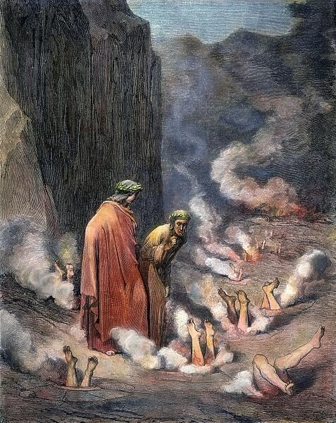 DANTE: DIVINE COMEDY, 1861. Virgil conducts Dante to the third gulf of hell to