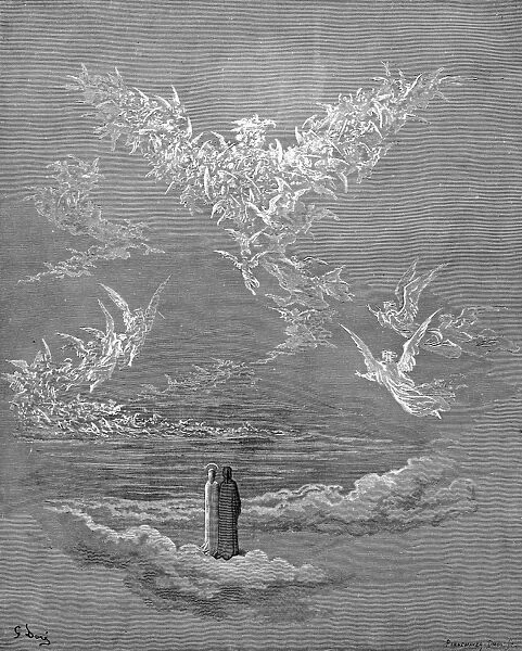 DANTE: PARADISE. The Vision of the Sixth Heaven (Canto 19, lines 1-3). Wood engraving after Gustave Dor