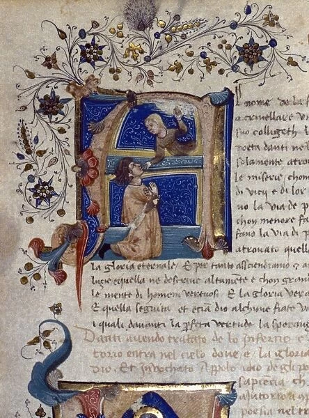 DANTEs DIVINE COMEDY. Dante gazing at Beatrice: illumination from an early 15th