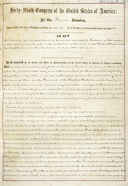 DAWES ACT, 1877. An Act to Provide for the Allotment of Lands in Severalty to