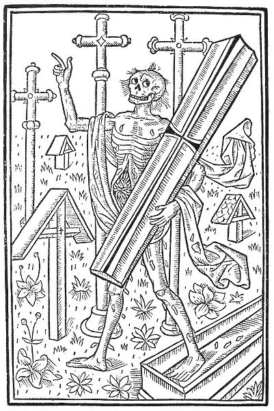 DEATH, 1496. Woodcut allegorical representation of Death from Le grant kalendrier