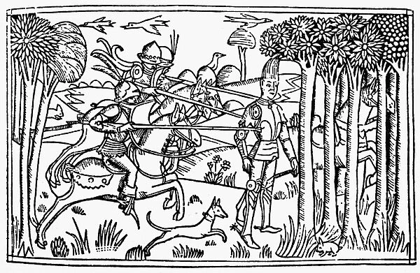 DEATH OF ABSALOM. Absalom is put to death by pursuing soldiers after being caught