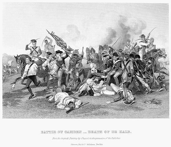 The death of Baron Johann de Kalb at the Battle of Camden, South Carolina, during the American Revolutionary War, 16 August 1780. Steel engraving, 1857