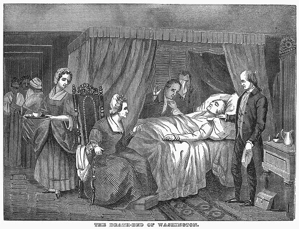 The death of George Washington on 14 December 1799. Engraving, 19th century