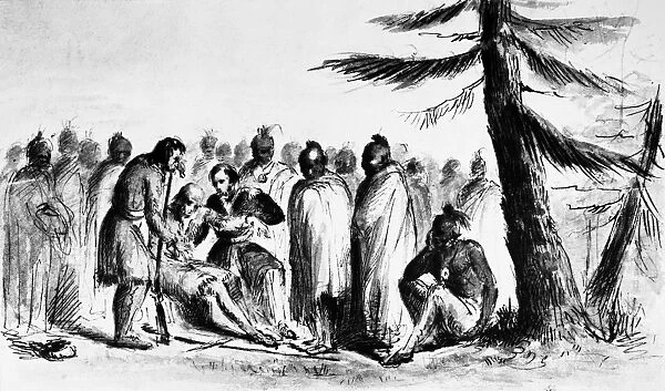 DEATH OF LEATHERSTOCKING. The Death of Leatherstocking, drawing, 1840, by Felix O