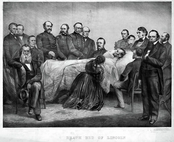 DEATH OF LINCOLN, 1865. Death bed of Lincoln. Lithograph, 1865