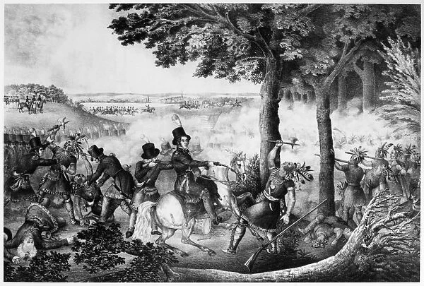 DEATH OF TECUMSEH, 1813. The death of the Shawnee chief Tecumseh at the Battle of the Thames