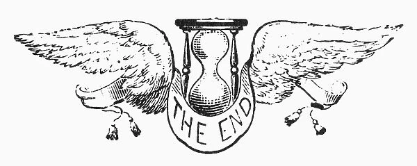 DEATH: WINGED HOURGLASS. Symbol of death. Line engraving