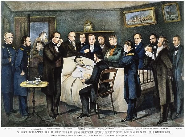 The deathbed of President Abraham Lincoln, Washington, D. C. 15 April 1865. Lithograph by Currier & Ives, 1865