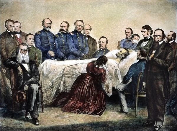 The deathbed of President Abraham Lincoln, Washington, D. C. 15 April 1865. Lithograph, American, 1865