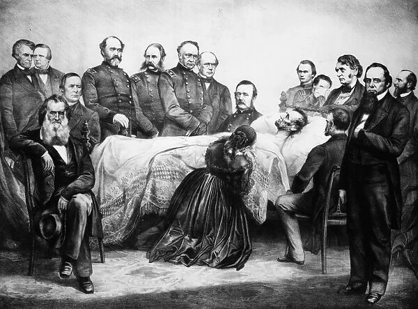 The deathbed of President Abraham Lincoln, Washington, D. C. 15 April 1865. Lithograph, 1865