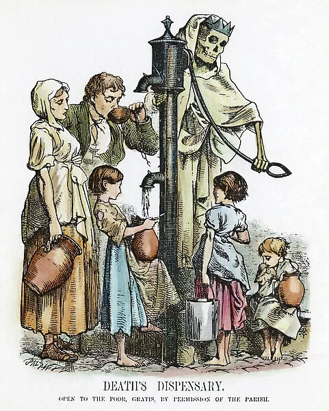 Deaths Dispensary. An 1866 cartoon indicating water pollution as a source of disease