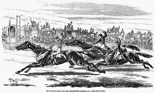 The deciding heat for the Cesarewitch Stakes, 1857. Wood engraving, English