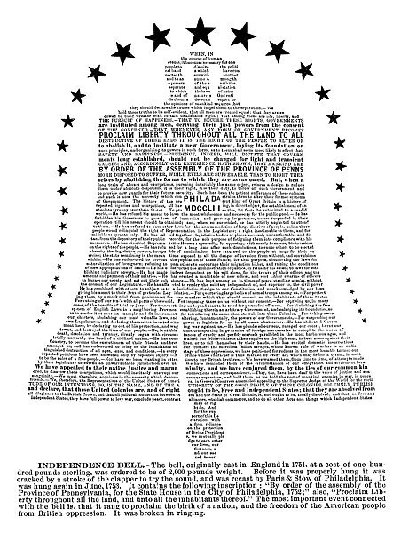 The Declaration of Independence printed in the shape of the Liberty Bell, 1877