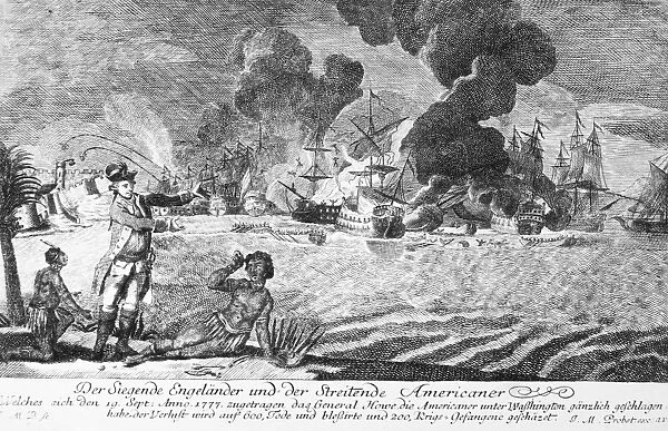 The defeat of the American army and the occupation of New York City by British forces under General Sir William Howe on 19 September 1776. Contemporary German line engraving