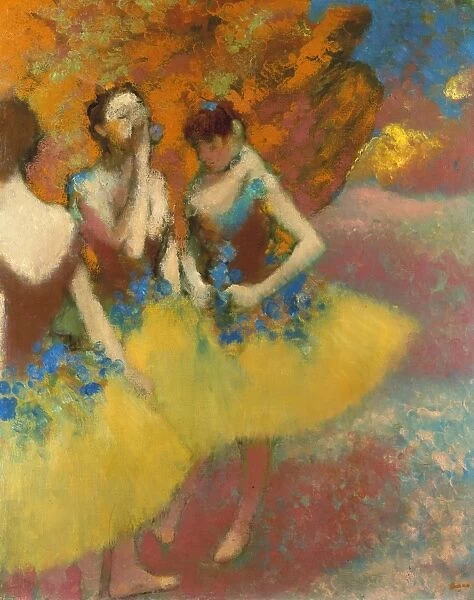 DEGAS: DANCERS, c1891. Three Dancers in Yellow Skirts. Oil on canvas by Edgar Degas, c1891