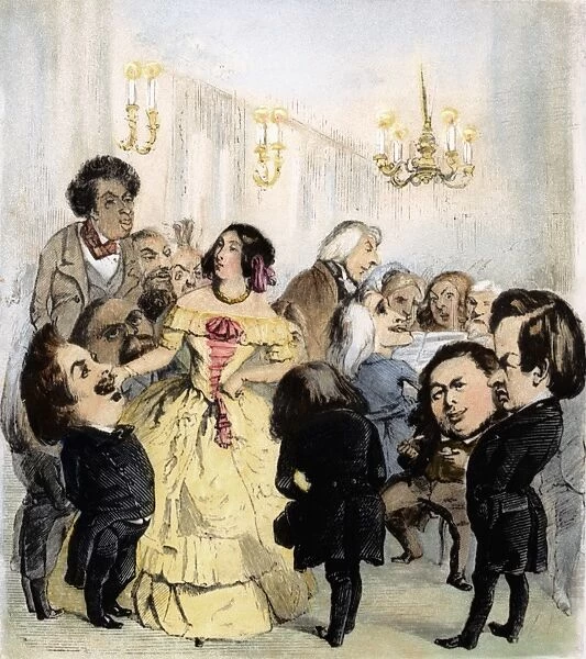 DELPHINE GAY de GIRARDIN (1804-1855). French writer. In her salon with Alexandre Dumas pere