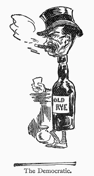 DEMOCRATIC VOTER, c1896. The Democratic voter, characterized by his drink of choice, old rye. Cartoon engraving, American, c1896