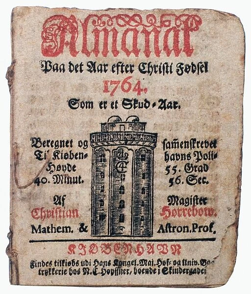 DENMARK: ALMANAC, 1764. Woodcut title page from an almanac printed at the University