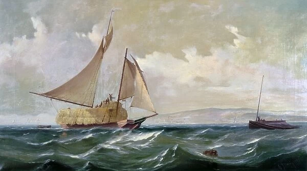 DENNY: HAY SCHOONER, 1871. A hay schooner in the San Francisco Bay. Oil on canvas by Gideon Jacques Denny, 1871