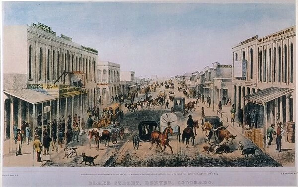 DENVER, COLO. c1865. A view of Blake Street. Contemporary American lithograph