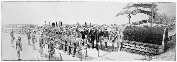 Depositing the coffin of Ulysses S. Grant in the tomb, and firing of volleys of musketry by the 7th and 22nd Regiments, N. G. S. N. Y. 8 August 1885. Contemporary wood engraving