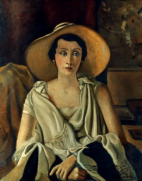 DERAIN: GUILLAUME, 20th C. Andre Derain: Portrait of Madame Paul Guillaume wearing a large hat. Oil on canvas