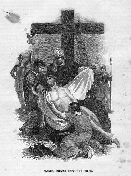 DESCENT FROM THE CROSS. Taking Christ From the Cross. Copper engraving by J. Palmer