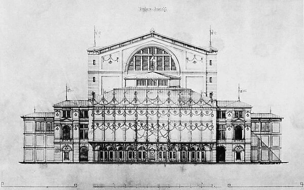 Design of the Bayreuth Festival Theater by Otto Bruckwald, 1873
