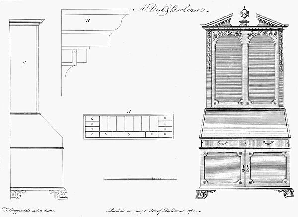 Design for a desk and bookcase, 1760, by Thomas Chippendale