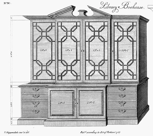 Design for a Library Bookcase, 1753, by Thomas Chippendale