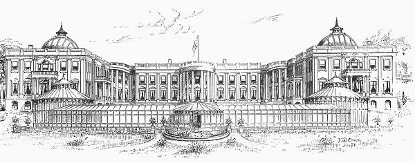 One of several designs, c1890, for the Benjamin Harrison administrations plan to enlarge the White House