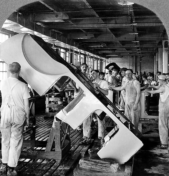 DETROIT: AUTO FACTORY, c1916. Building automobile bodies at a factory in Detroit, Michigan