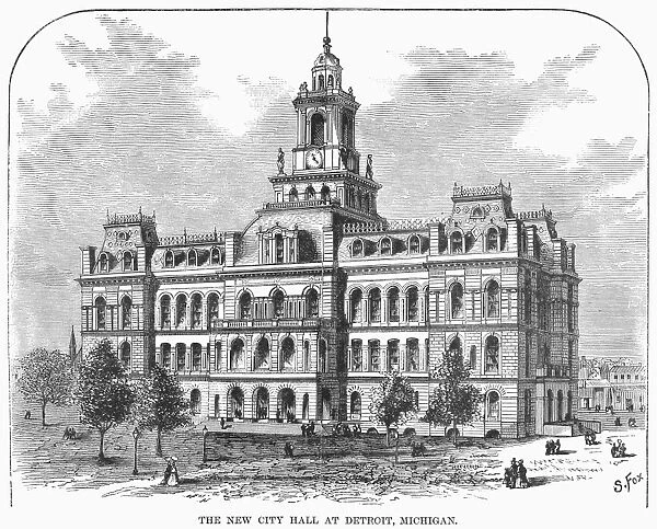 DETROIT: CITY HALL, 1871. The new city hall at Detroit, Michigan. Wood engraving, 1871