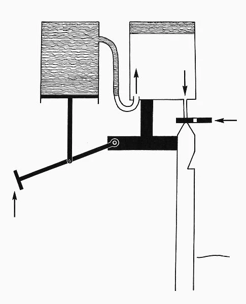 Diagram showing the mechanism of the water organ of Ctesibius of Alexandria (2nd century B. C. ), based on literary sources
