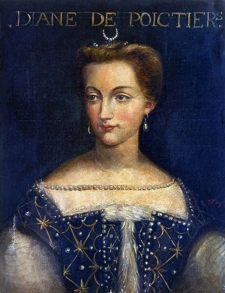 DIANE DE POITIERS (1499-1566). Mistress of Henry II of France. Oil on wood painting