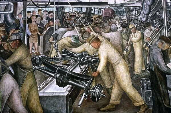 DIEGO RIVERA: DETROIT. Detail from Diego Riveras mural depicting the American automobile industry at The Detroit Institute of Arts, 1932-1933
