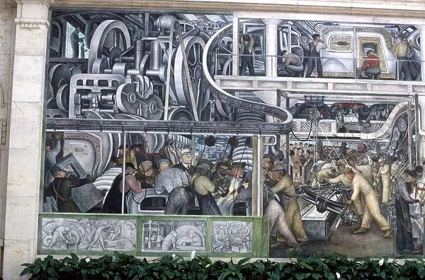DIEGO RIVERA: DETROIT. Large detail of Diego Riveras mural, depicting the American automobile industry at The Detroit Institute of Arts, 1932-1933