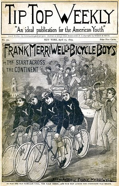 DIME NOVEL, 1897. Bicycle Boys, or The Start Across the Continent. Cover of a Street and Smith dime novel of 1897 in the Frank Merriwell series