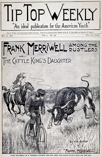 DIME NOVEL, 1897. Frank Merriwell Among the Rustlers, or The Cattle Kings Daughter. Cover of a Street & Smith dime novel of 1897 in the Frank Merriwell series