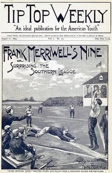 DIME NOVEL, 1897. Frank Merriwells Nine, or Surprising the Southern League. Cover of a Street and Smith dime novel of 1897 in the Frank Merriwell series